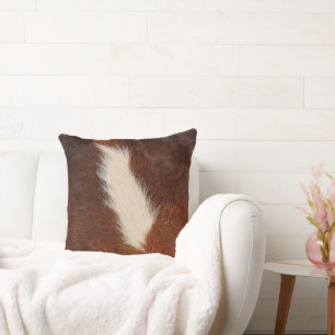 Dark-brown and white cowhide texture throw pillow