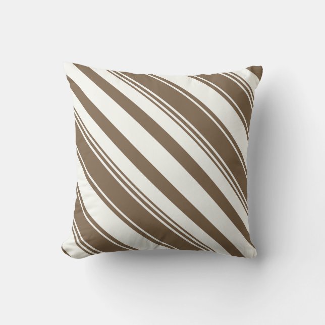 Dark Brown and White Diagonal Stripes Throw Pillow (Front)