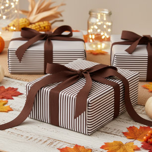 Dark Brown and White Stripes Pattern Wrapping Paper