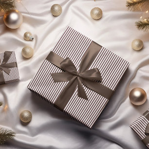 Dark Brown and White Stripes Pattern Wrapping Paper
