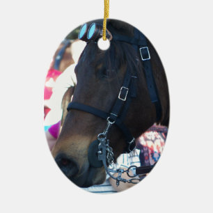 Dark Brown Arabian Horse wearing goggles Ceramic Ornament