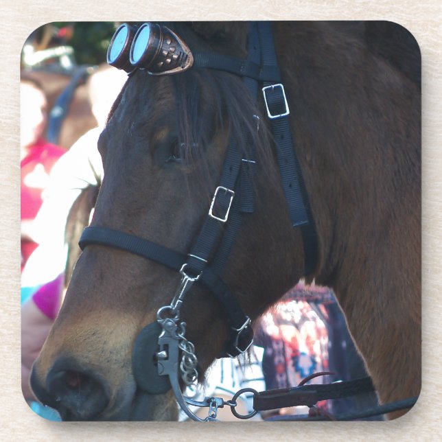 Dark Brown Arabian Horse wearing goggles Coaster (Front)