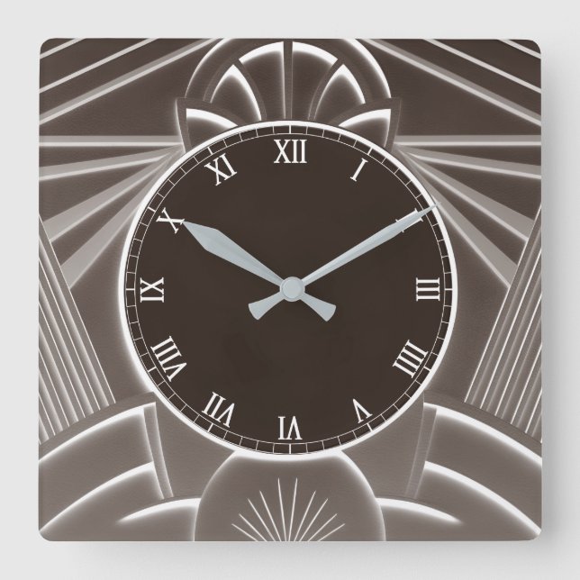 Dark Brown Art Deco Clock - Stylish Abstract Lines (Front)
