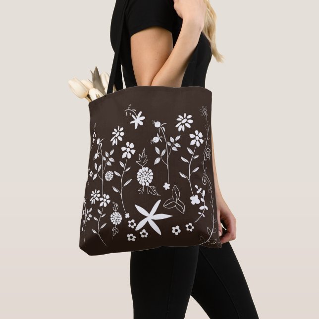 Dark brown bag with white flowers (Close Up)