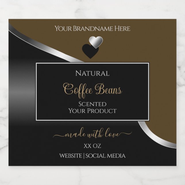 Dark Brown Black Wavy Silver Hearts Product Labels (Single Label)