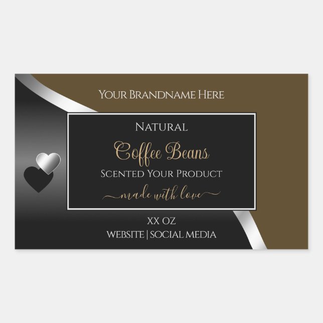 Dark Brown Black Wavy Silver Hearts Product Labels (Front)