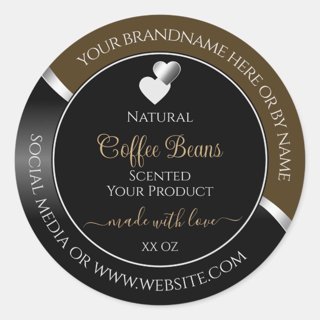 Dark Brown Black Wavy Silver Hearts Product Labels (Front)