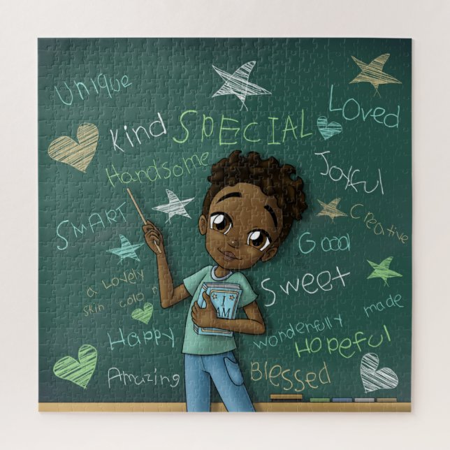 Dark Brown Boy and Positive Words Jigsaw Puzzle (Vertical)