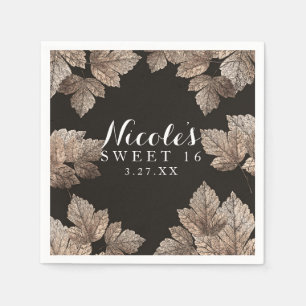 Dark Brown & Bronze Leaves Rustic Fall Elegant Napkin