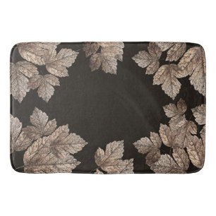 Dark Brown & Bronze Leaves Rustic Fall Glam Bath Mat