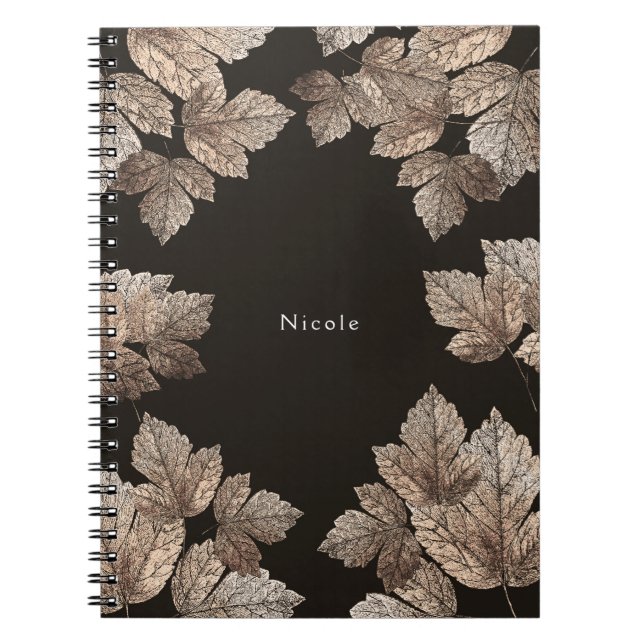 Dark Brown & Bronze Leaves Rustic Glam Custom Notebook (Front)