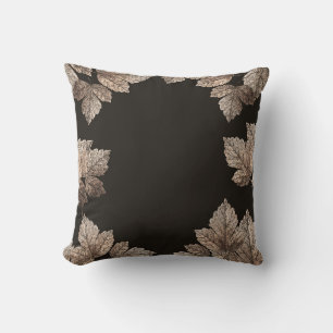 Dark Brown & Bronze Leaves Rustic Glam Fall Throw Pillow