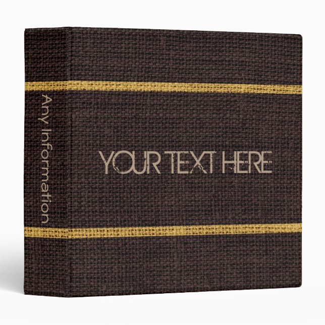 Dark Brown Burlap Linen Rustic Jute Binder (Front/Spine)