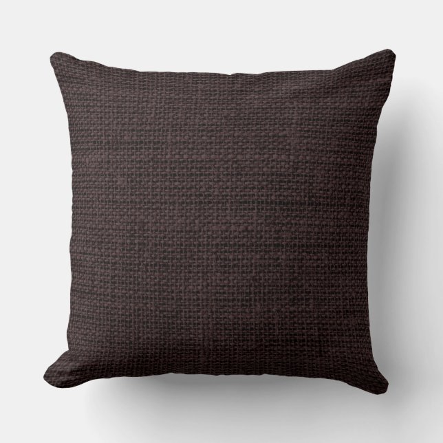 Dark Brown Burlap Linen Rustic Jute Throw Pillow (Front)