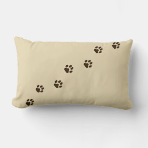 Dark Brown Cat Paw Prints Feline Tracks Tan Lumbar Pillow