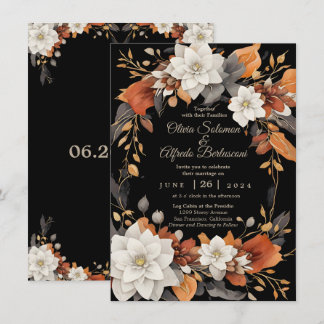 Dark brown, coffee caramel and beige autumn floral invitation