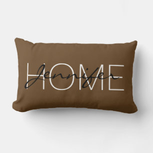 Dark brown colour home monogram lumbar pillow