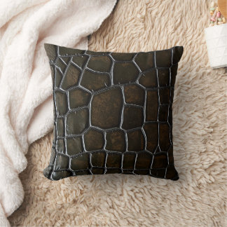 Dark Brown Crocodile Alligator Skin Leather Textur Throw Pillow