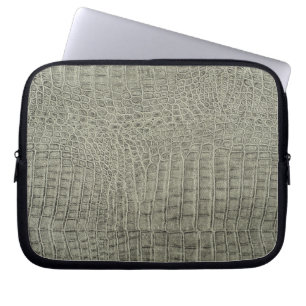 Dark Brown Crocodile Leather Texture Design Laptop Sleeve