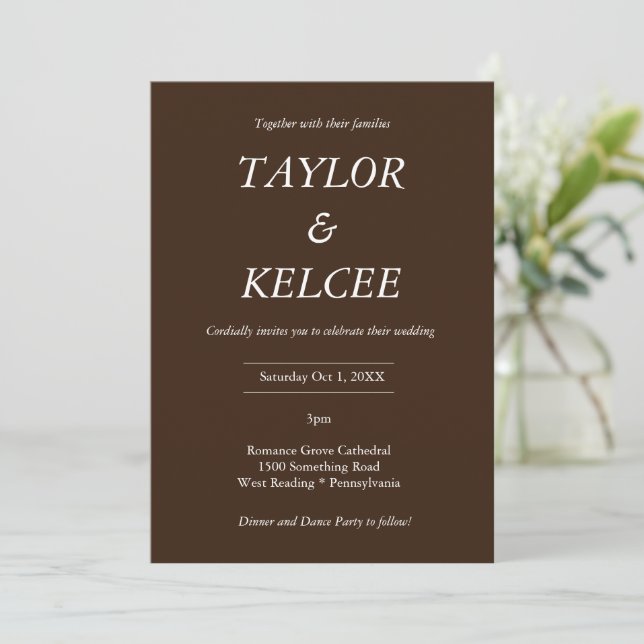 Dark Brown CUSTOMIZABLE Wedding Invitation (Standing Front)