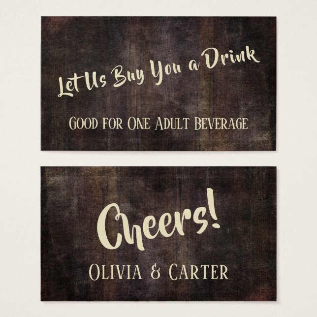 Dark Brown Distressed Rustic Vintage Drink Tickets (Front & Back)