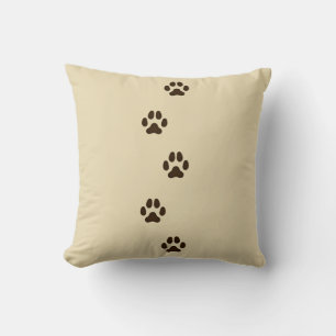 Dark Brown Dog Paw Prints Canine Tracks Tan Throw Pillow