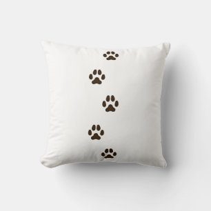 Dark Brown Dog Paw Prints Canine Tracks White Throw Pillow