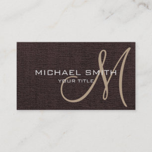 Dark Brown Elegant Monogram Canvas Look Business Card