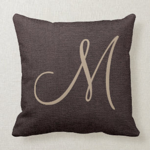 Dark Brown Elegant Monogram Canvas Look Throw Pillow
