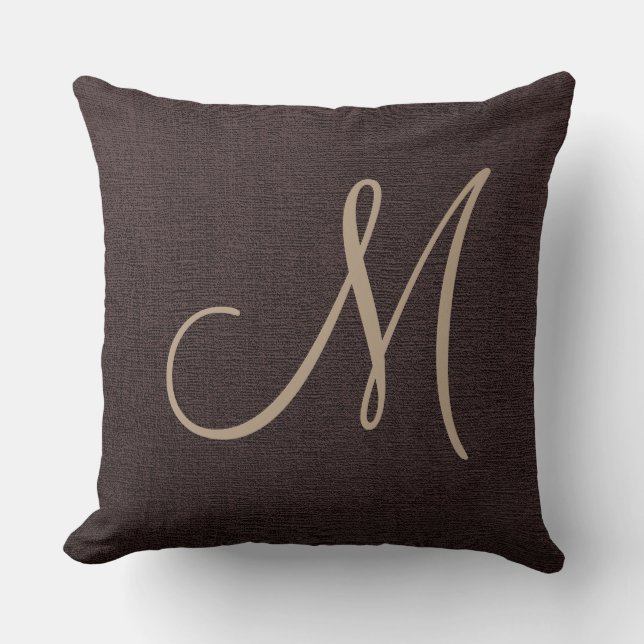 Dark Brown Elegant Monogram Canvas Look Throw Pillow (Front)