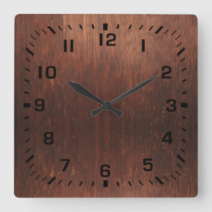 Dark Brown Faux Wood Square Wall Clock