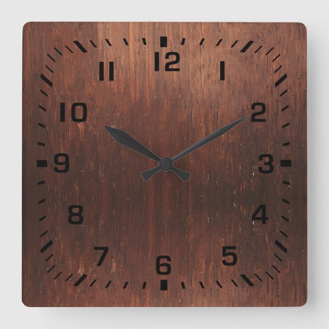 Dark Brown Faux Wood Square Wall Clock (Front)