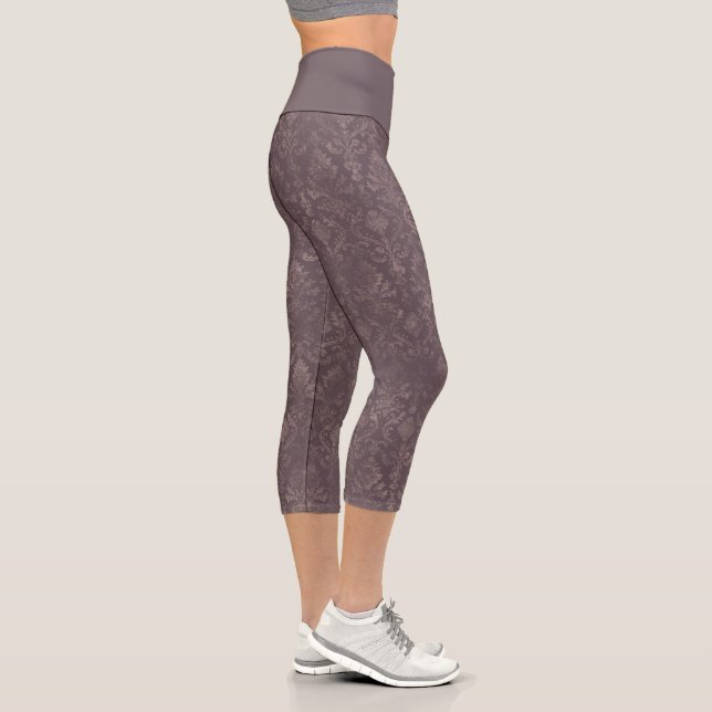 Dark Brown Floral Damask Pattern - Leggings (Right)