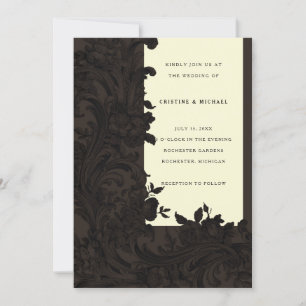 Dark brown floral ornamental Victorian wedding Invitation