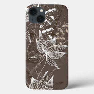 Dark Brown Floral Pattern iPhone 13 Case