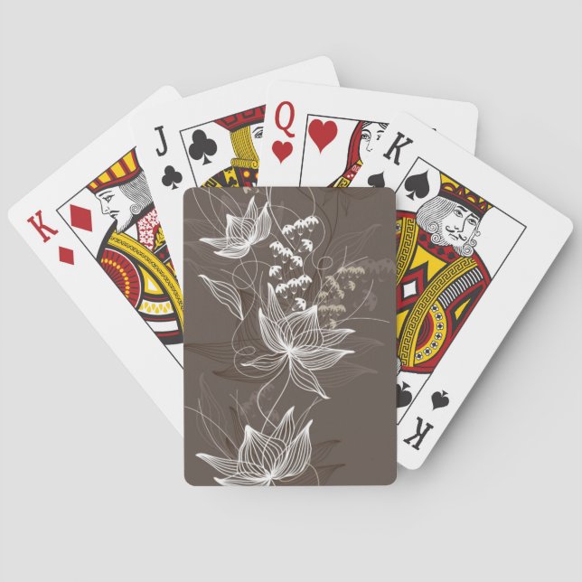 Dark Brown Floral Pattern Playing Cards (Back)