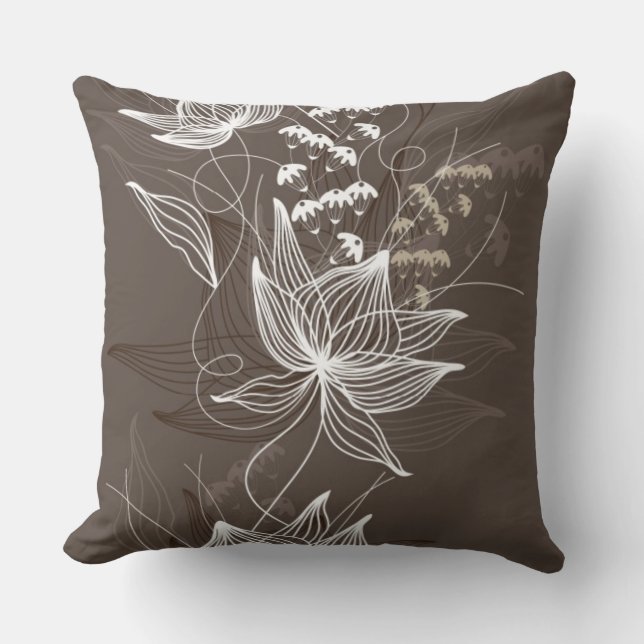 Dark Brown Floral Pattern Throw Pillow (Front)
