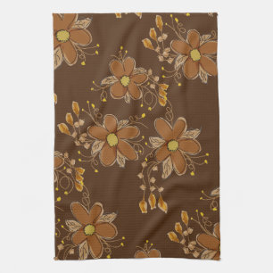 Dark Brown Flower Patterned Kitchen Towel