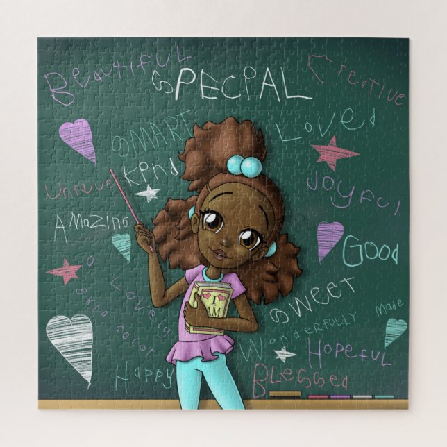 Dark Brown Girl and Positive Words Jigsaw Puzzle (Vertical)