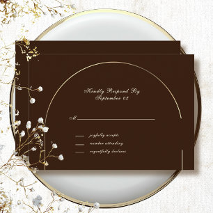 Dark Brown Gold Arch Frame Beige Script RSVP 