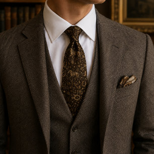 Dark Brown Gold Equestrian Heritage Tie