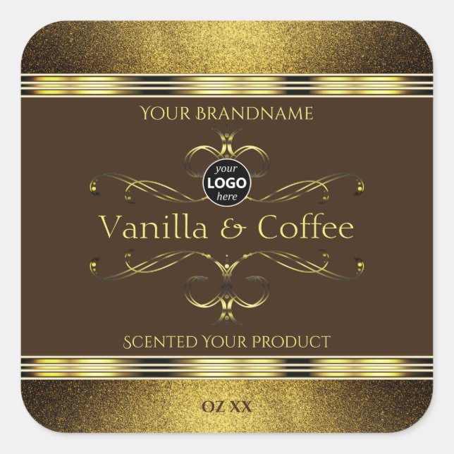 Dark Brown Gold Glitter Borders Product Label Logo (Front)