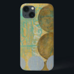 Dark Brown & Gray Circles with Numbers Numbers iPhone 13 Case<br><div class="desc">Dark brown and gray circles populate this work by Jennifer Goldberger,  set over an orange and blue background. Gray Numbers are also printed on the background. An enjoyably abstract work,  order your copy today!</div>