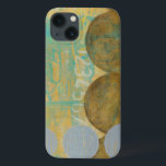 Dark Brown & Gray Circles with Numbers Numbers iPhone 13 Case<br><div class="desc">Dark brown and gray circles populate this work by Jennifer Goldberger,  set over an orange and blue background. Gray Numbers are also printed on the background. An enjoyably abstract work,  order your copy today!</div>