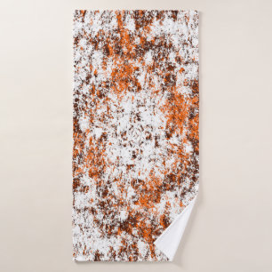 Dark brown grunge background. Black white orange o Bath Towel