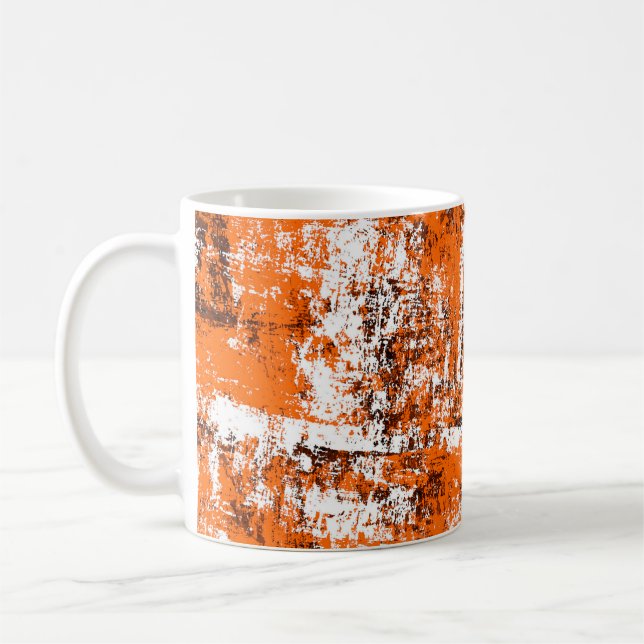 Dark brown grunge background. Black white orange o Coffee Mug (Left)