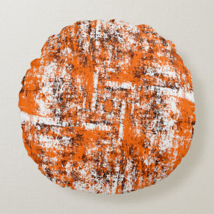 Dark brown grunge background. Black white orange o Round Pillow