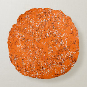 Dark brown grunge background. Black white orange o Round Pillow