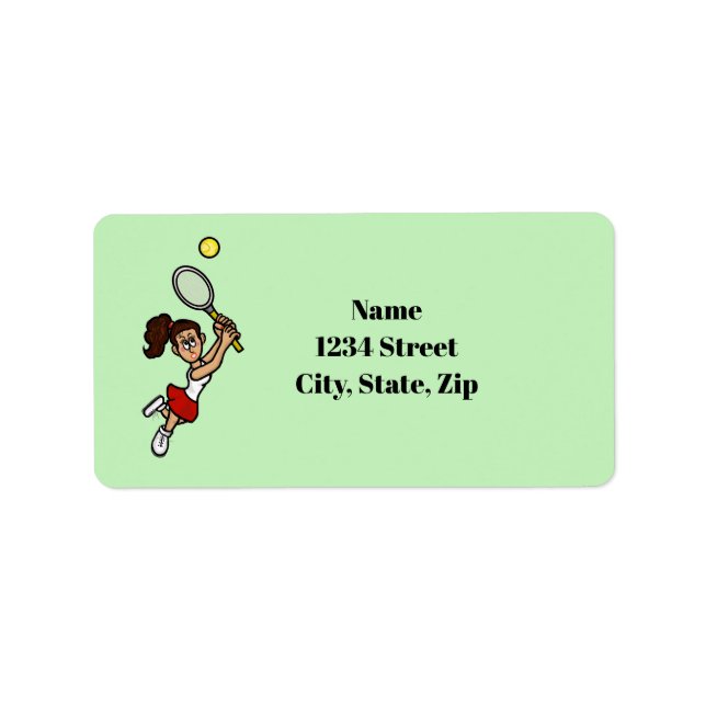 Dark Brown Hair Woman Tennis Player Address Labels (Front)