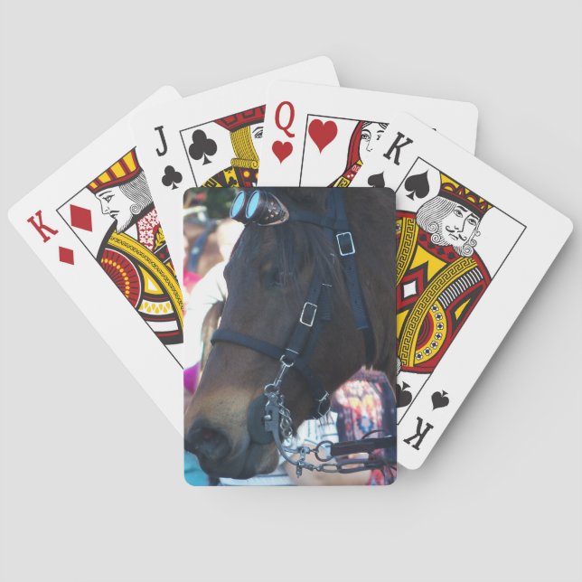 Dark Brown horse wearing goggles Playing Cards (Back)